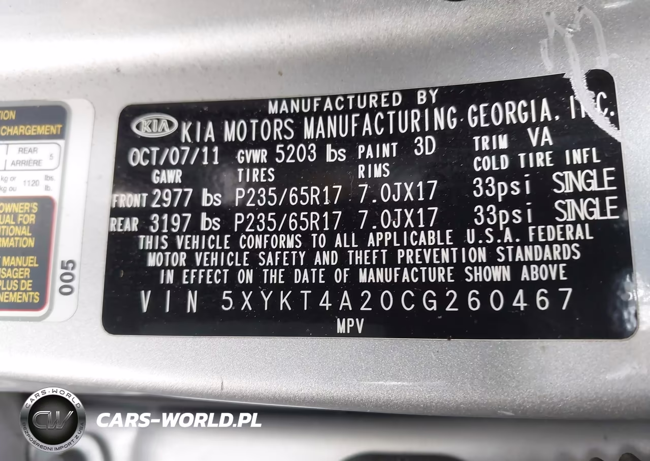 2012 Kia Sorento Lx V6 VIN:5XYKT4A20CG260467 - 12