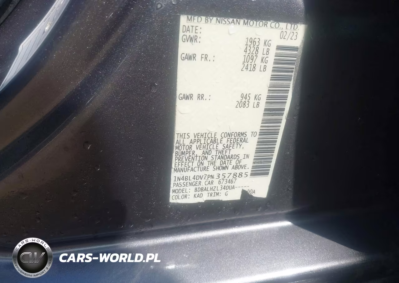 2023 Nissan Altima Sv Fwd VIN:1N4BL4DV7PN357885 - 9