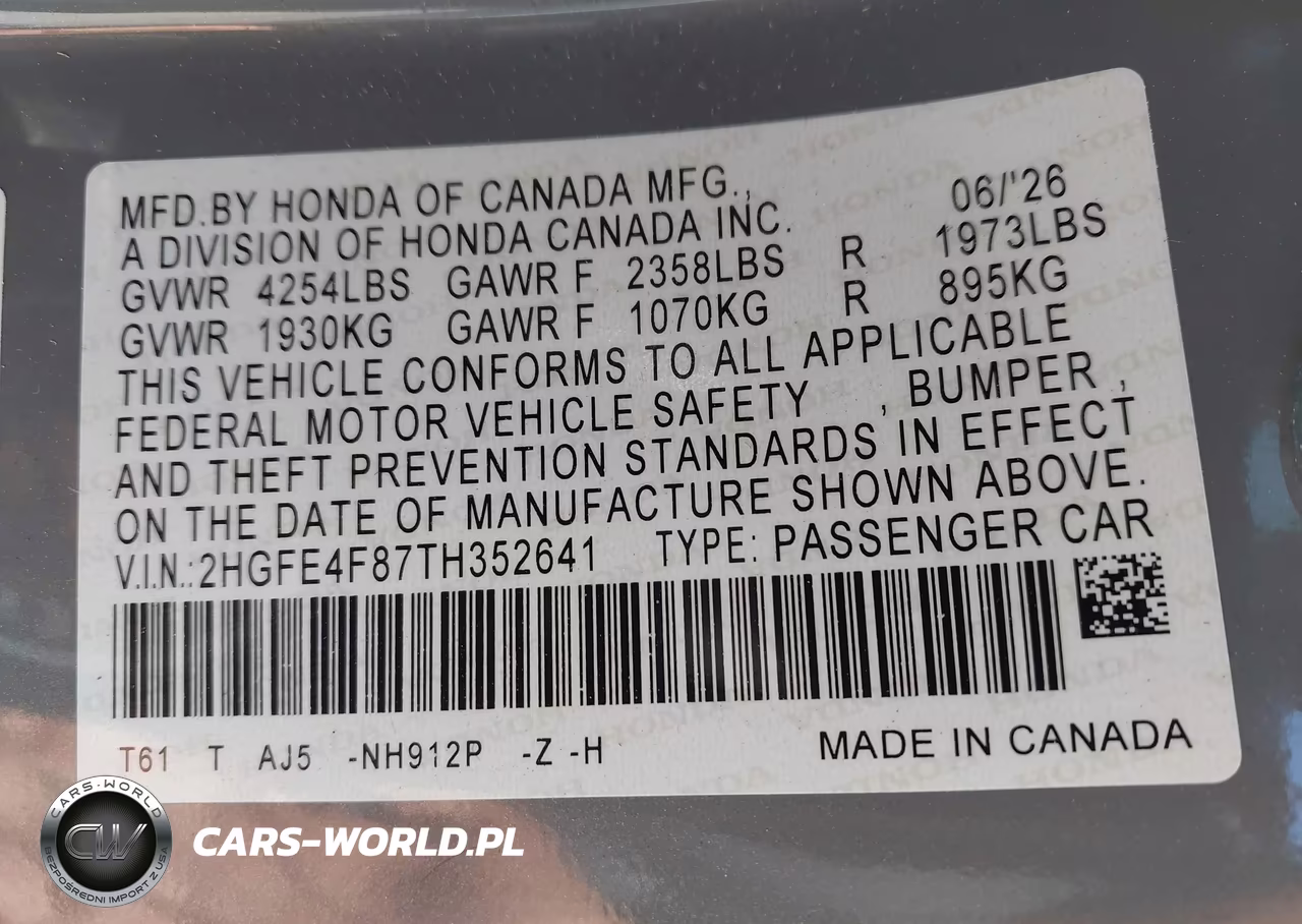 2026 Honda Civic Hybrid Sport-Sport Touring VIN:2HGFE4F87TH352641 - 9