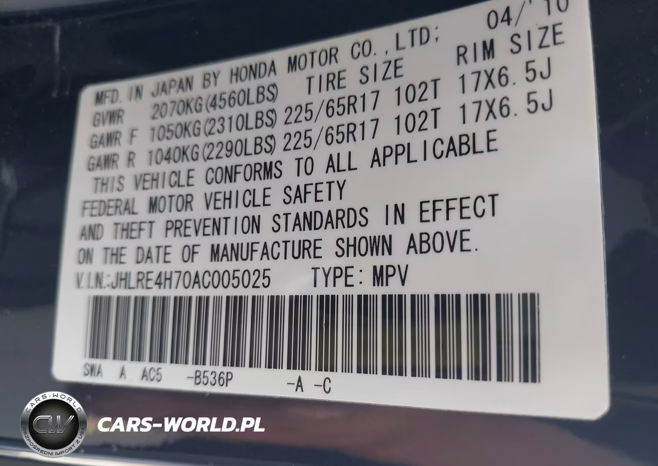 2010 Honda Cr-V Ex-L VIN:JHLRE4H70AC005025 - 9