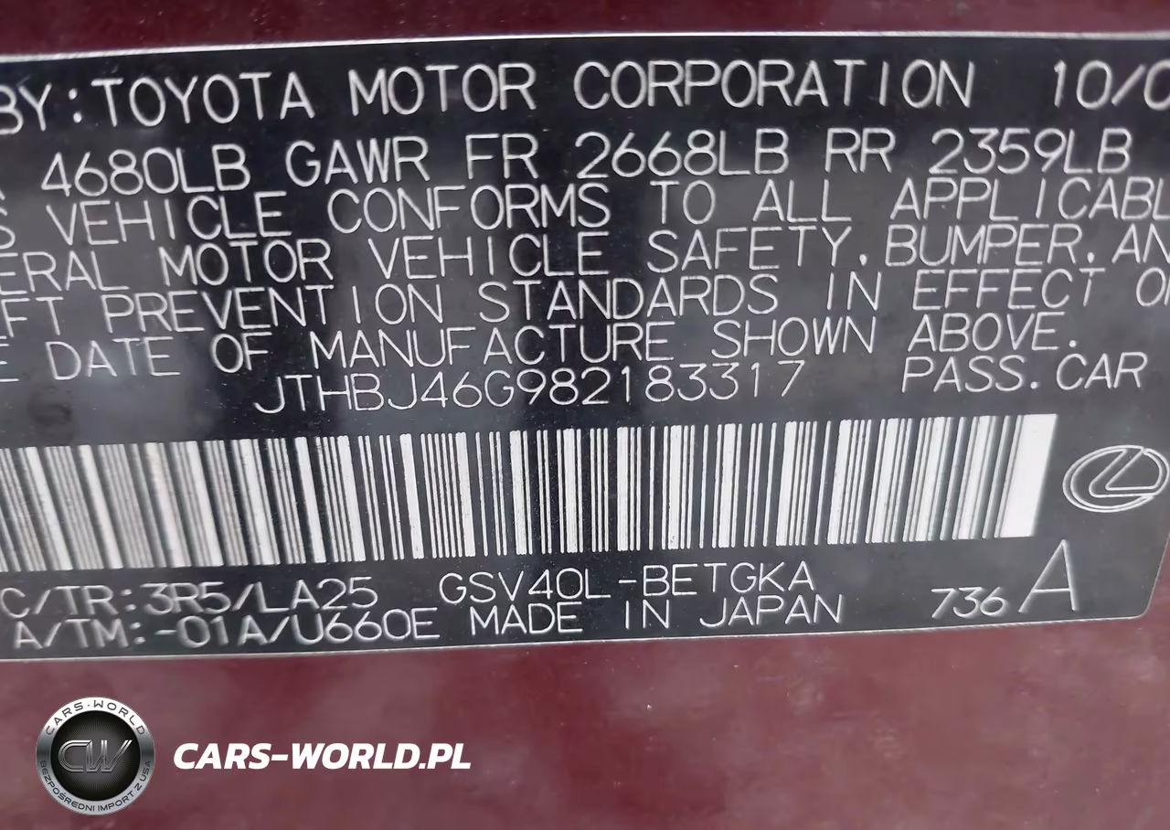 2008 Lexus Es 350 VIN:JTHBJ46G982183317 - 9