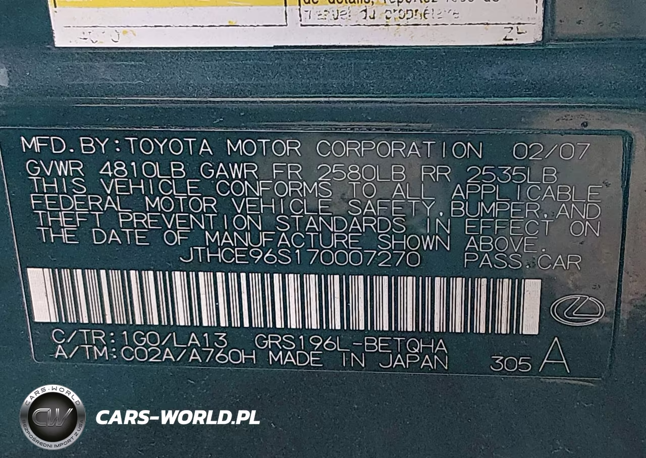 2007 Lexus Gs 350 VIN:JTHCE96S170007270 - 9
