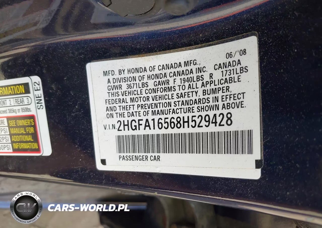 2008 Honda Civic Lx VIN:2HGFA16568H529428 - 9