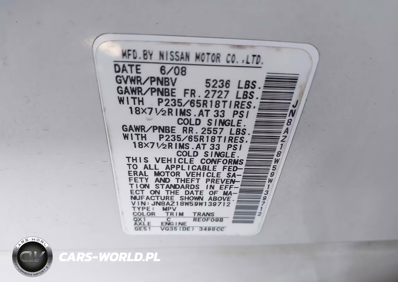 2009 Nissan Murano Sl VIN:JN8AZ18W59W139712 - 9