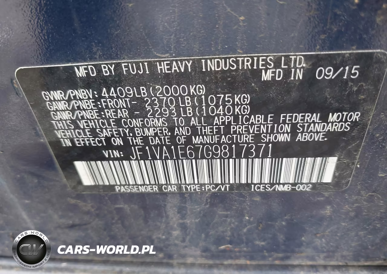 2016 Subaru Wrx Premium VIN:JF1VA1E67G9817371 - 9