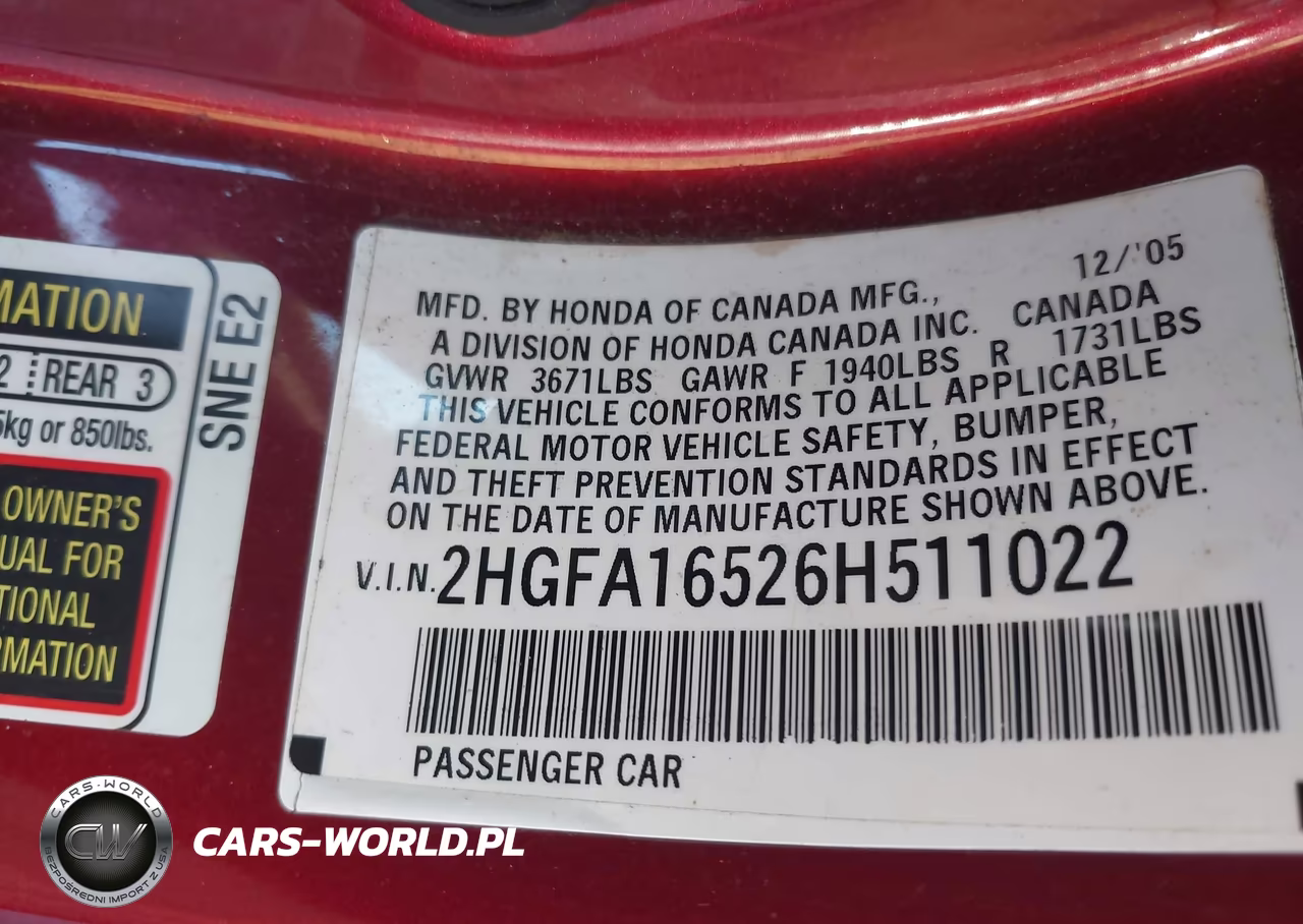 2006 Honda Civic Lx VIN:2HGFA16526H511022 - 9