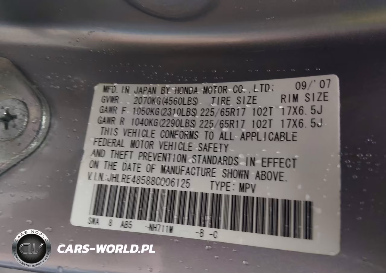2008 Honda Cr-V Ex VIN:JHLRE48588C006125 - 9