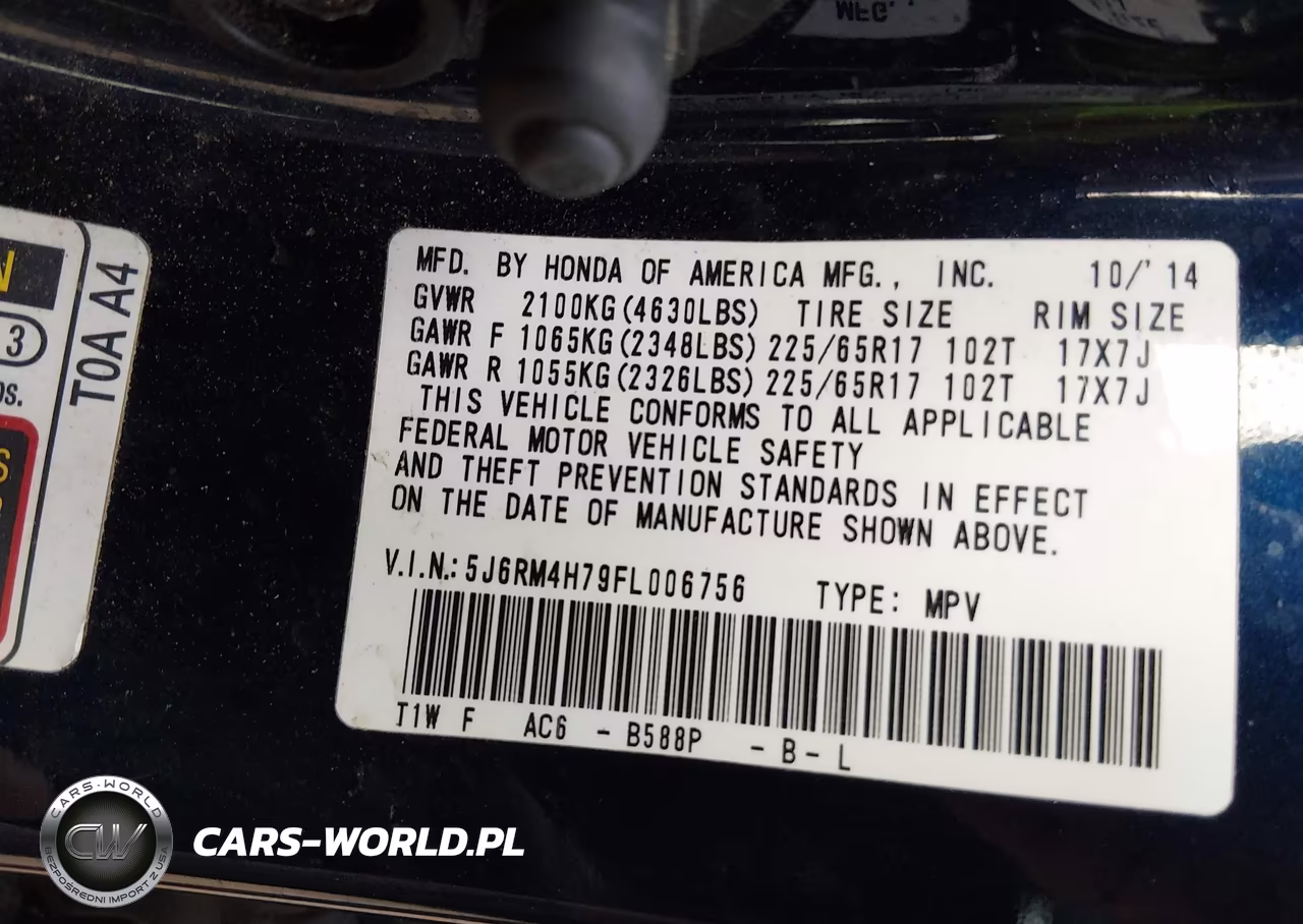 2015 Honda Cr-V Ex-L VIN:5J6RM4H79FL006756 - 9