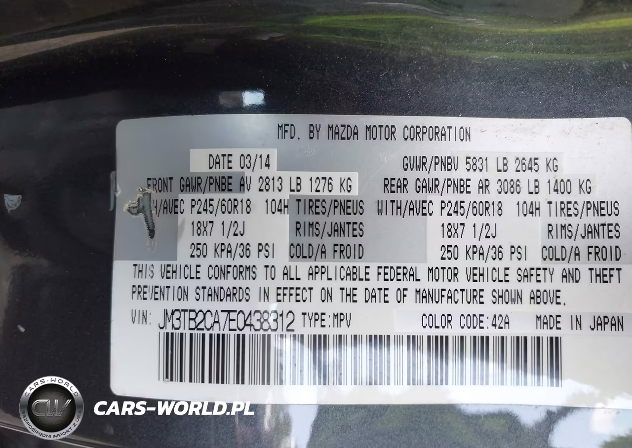 2014 Mazda Cx-9 Touring VIN:JM3TB2CA7E0438312 - 9