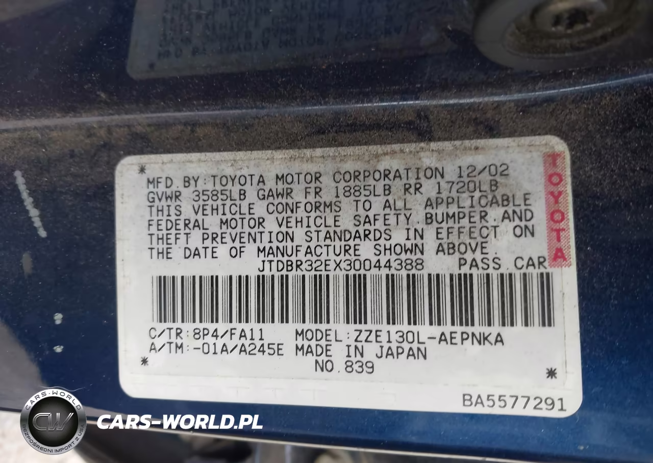 2003 Toyota Corolla Le VIN:JTDBR32EX30044388 - 9