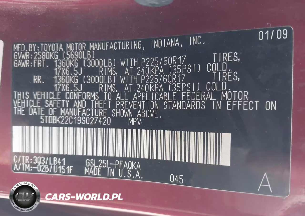 2009 Toyota Sienna Xle VIN:5TDBK22C19S027420 - 9
