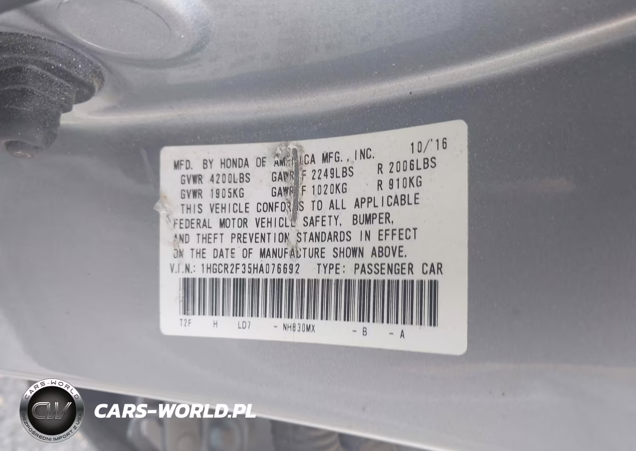 2017 Honda Accord Lx VIN:1HGCR2F35HA076692 - 9