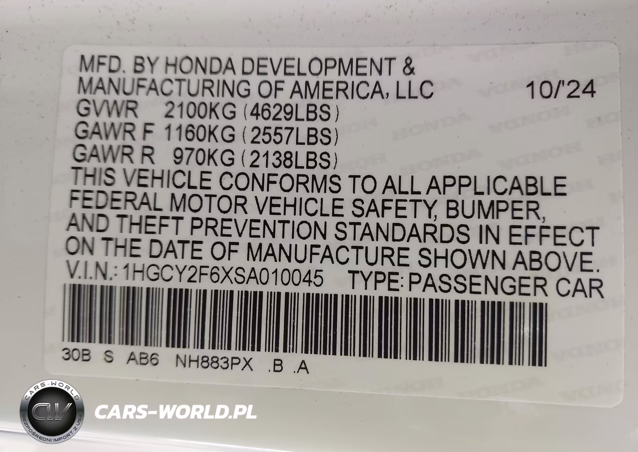 2025 Honda Accord Hybrid Ex-L VIN:1HGCY2F6XSA010045 - 9
