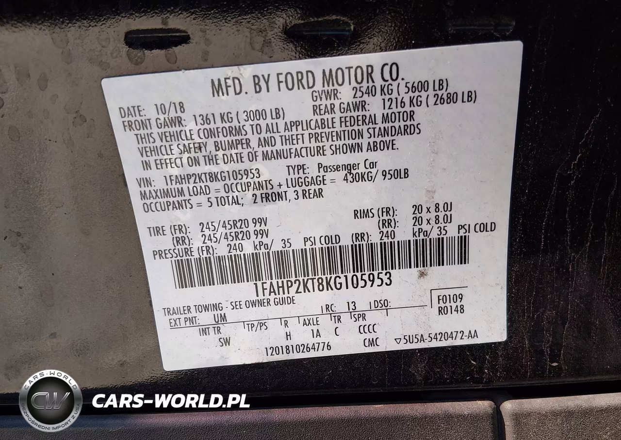 2019 Ford Taurus Sho VIN:1FAHP2KT8KG105953 - 9