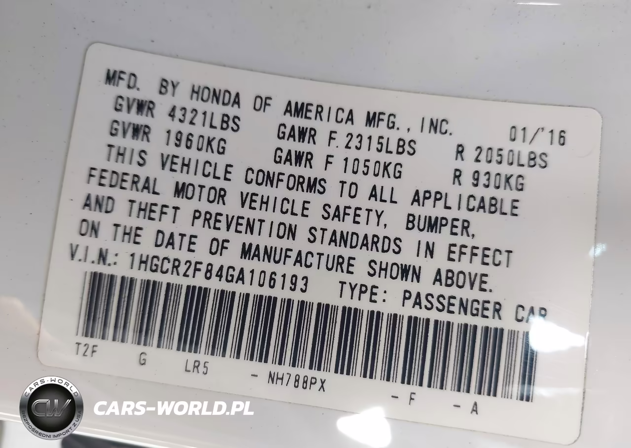 2016 Honda Accord Ex-L VIN:1HGCR2F84GA106193 - 9