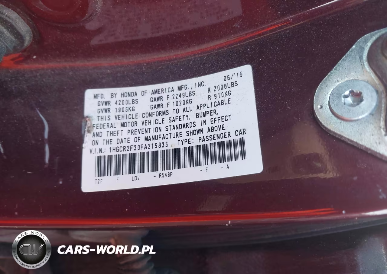2015 Honda Accord Lx VIN:1HGCR2F30FA215835 - 9