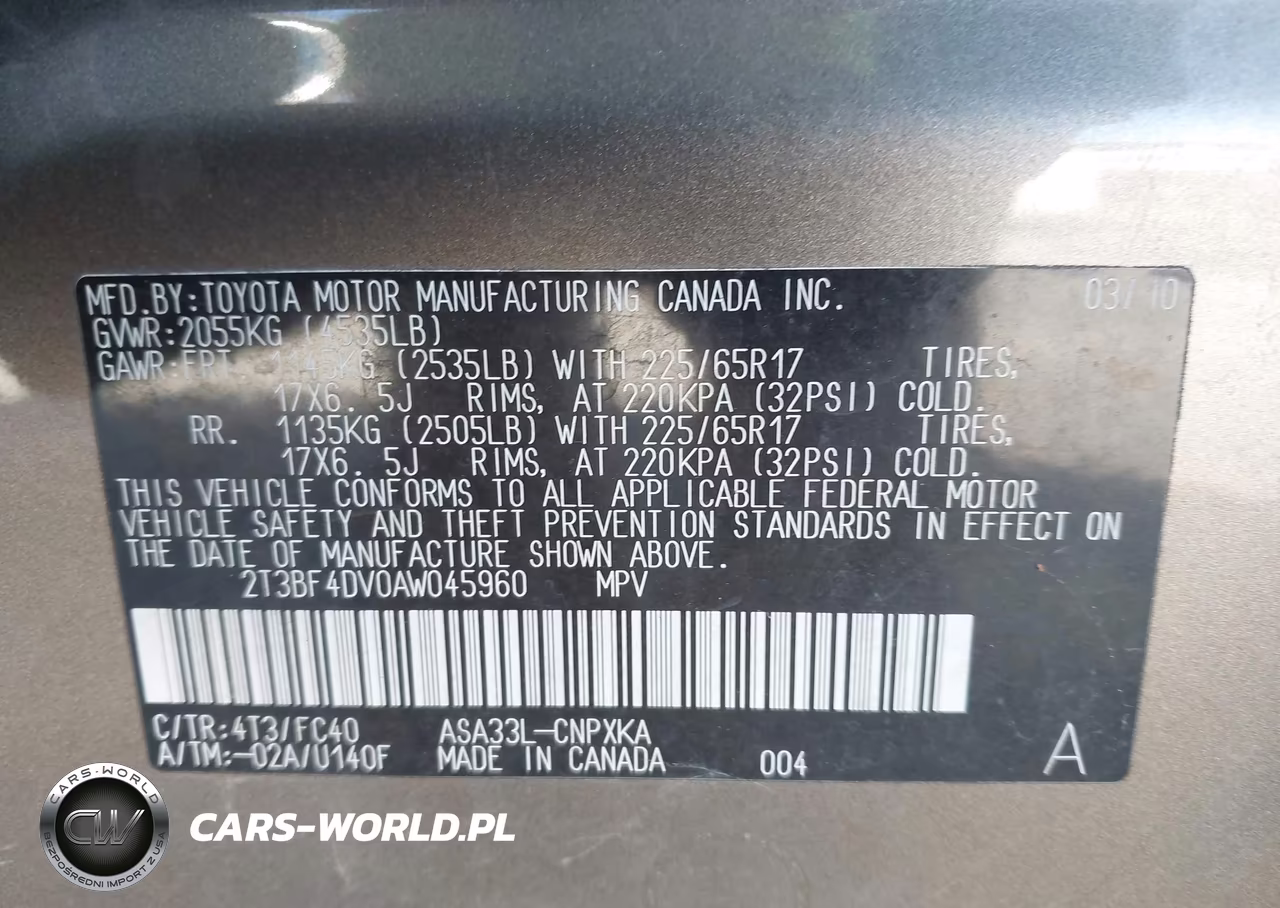 2010 Toyota Rav4 VIN:2T3BF4DV0AW045960 - 9
