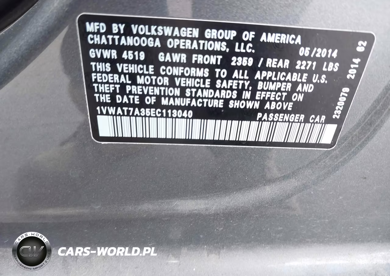 2014 Volkswagen Passat 1.8T Wolfsburg Edition VIN:1VWAT7A35EC113040 - 9
