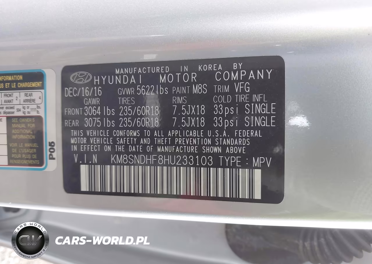 2017 Hyundai Santa Fe Limited VIN:KM8SNDHF8HU233103 - 9