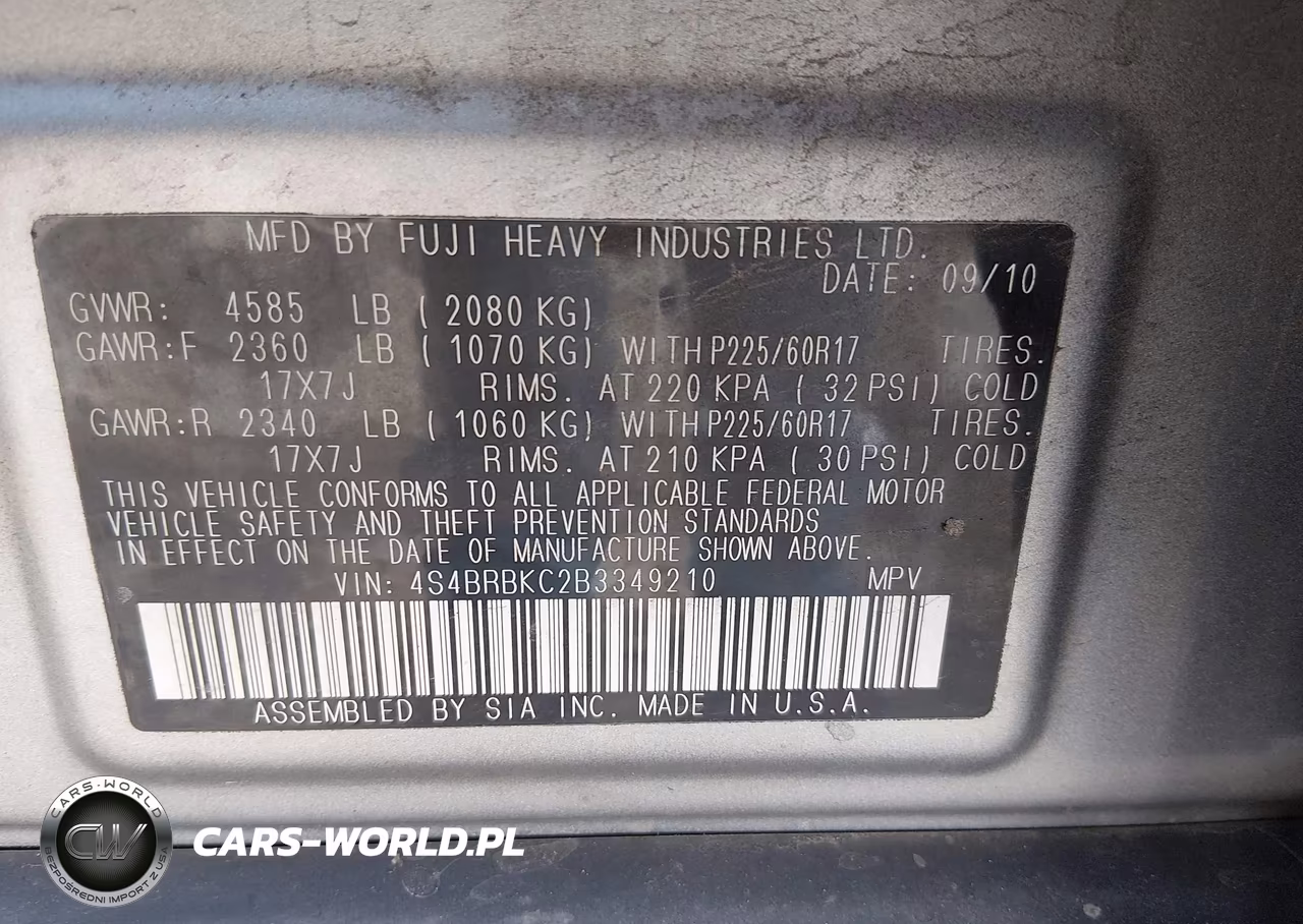 2011 Subaru Outback 2.5I Limited VIN:4S4BRBKC2B3349210 - 9