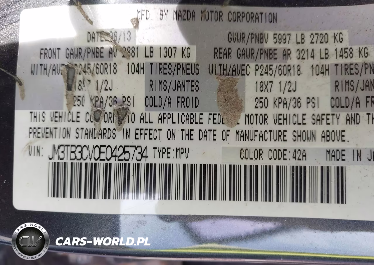 2014 Mazda Cx-9 Touring VIN:JM3TB3CV0E0425734 - 9