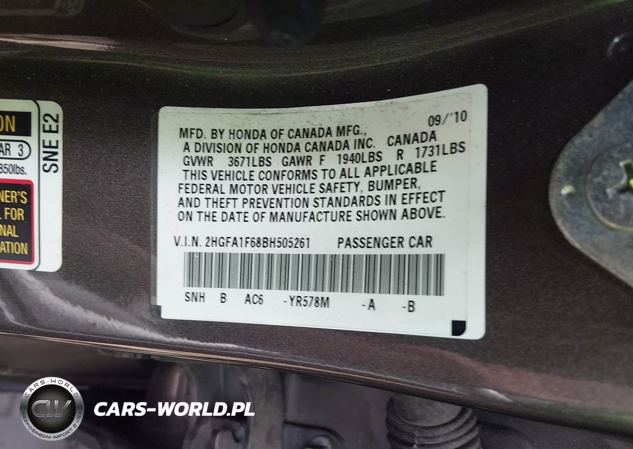 2011 Honda Civic Lx-S VIN:2HGFA1F68BH505261 - 9
