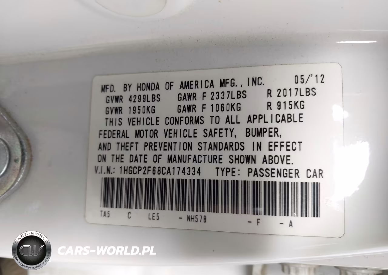 2012 Honda Accord 2.4 Se VIN:1HGCP2F68CA174334 - 9