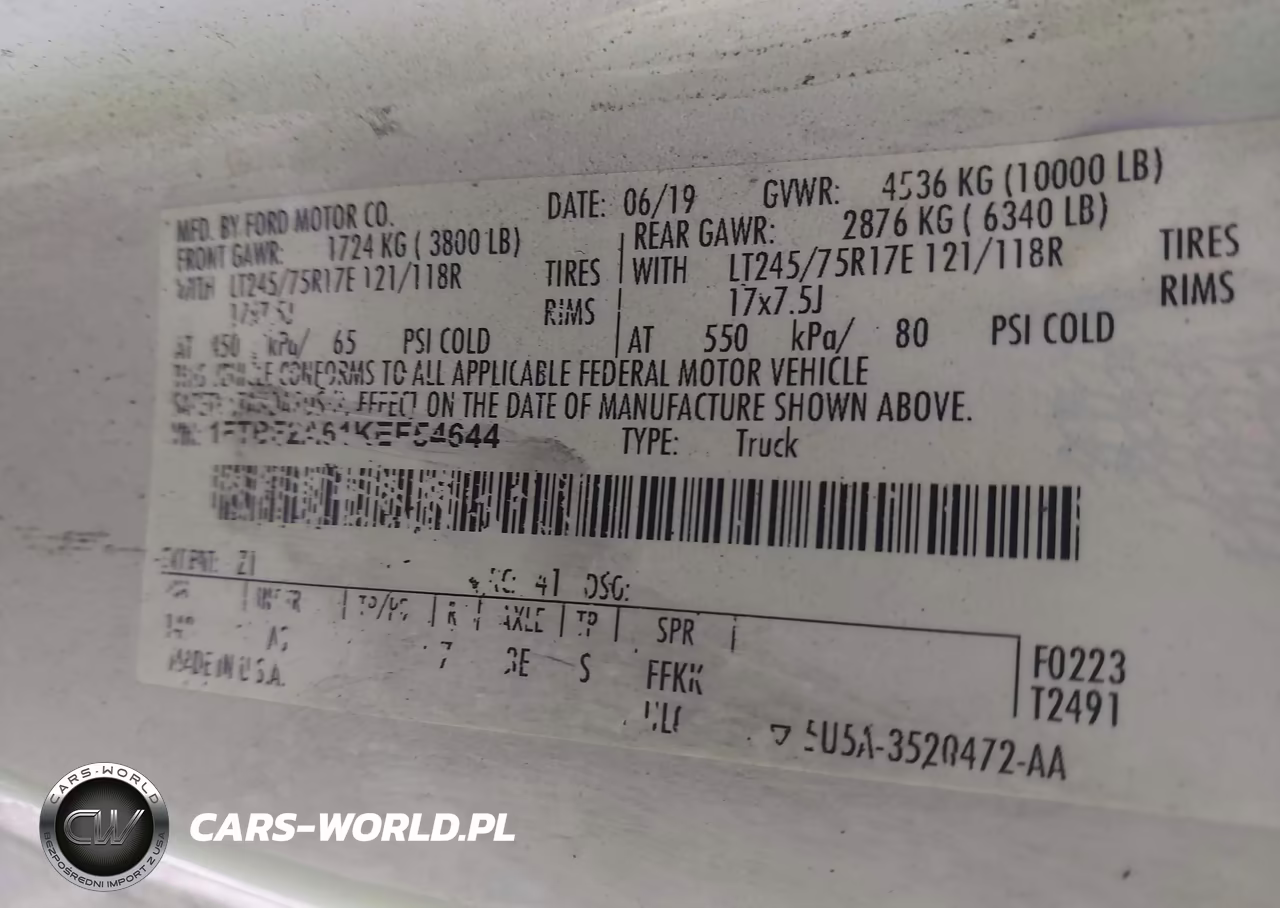 2019 Ford F-250 Xl VIN:1FTBF2A61KEF54644 - 9