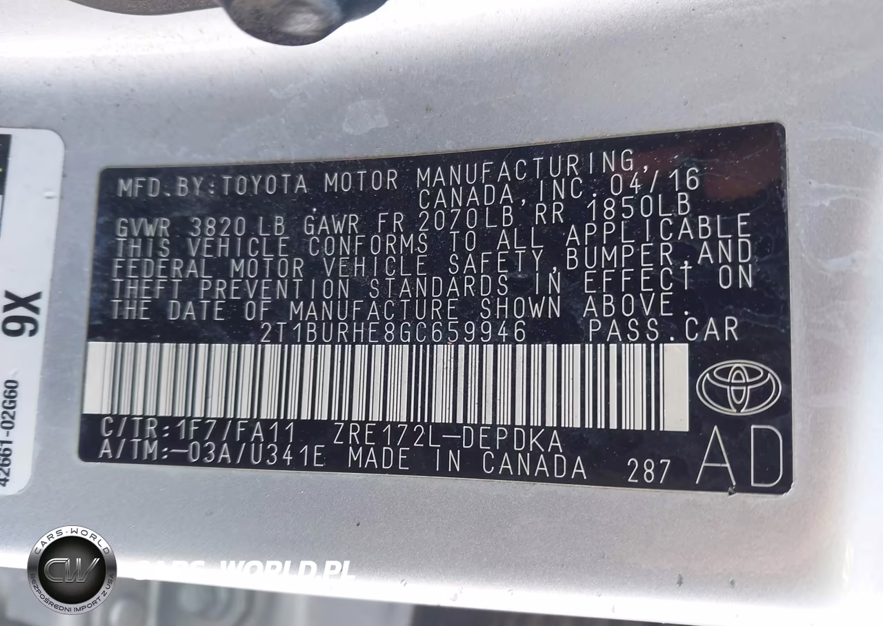 2016 Toyota Corolla L VIN:2T1BURHE8GC659946 - 9