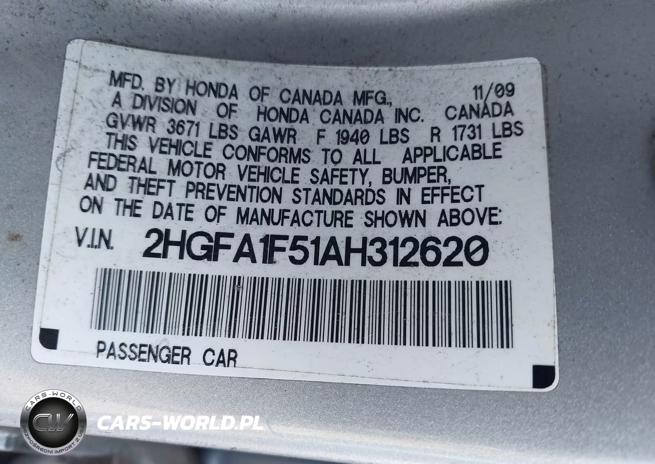 2010 Honda Civic Lx VIN:2HGFA1F51AH312620 - 9