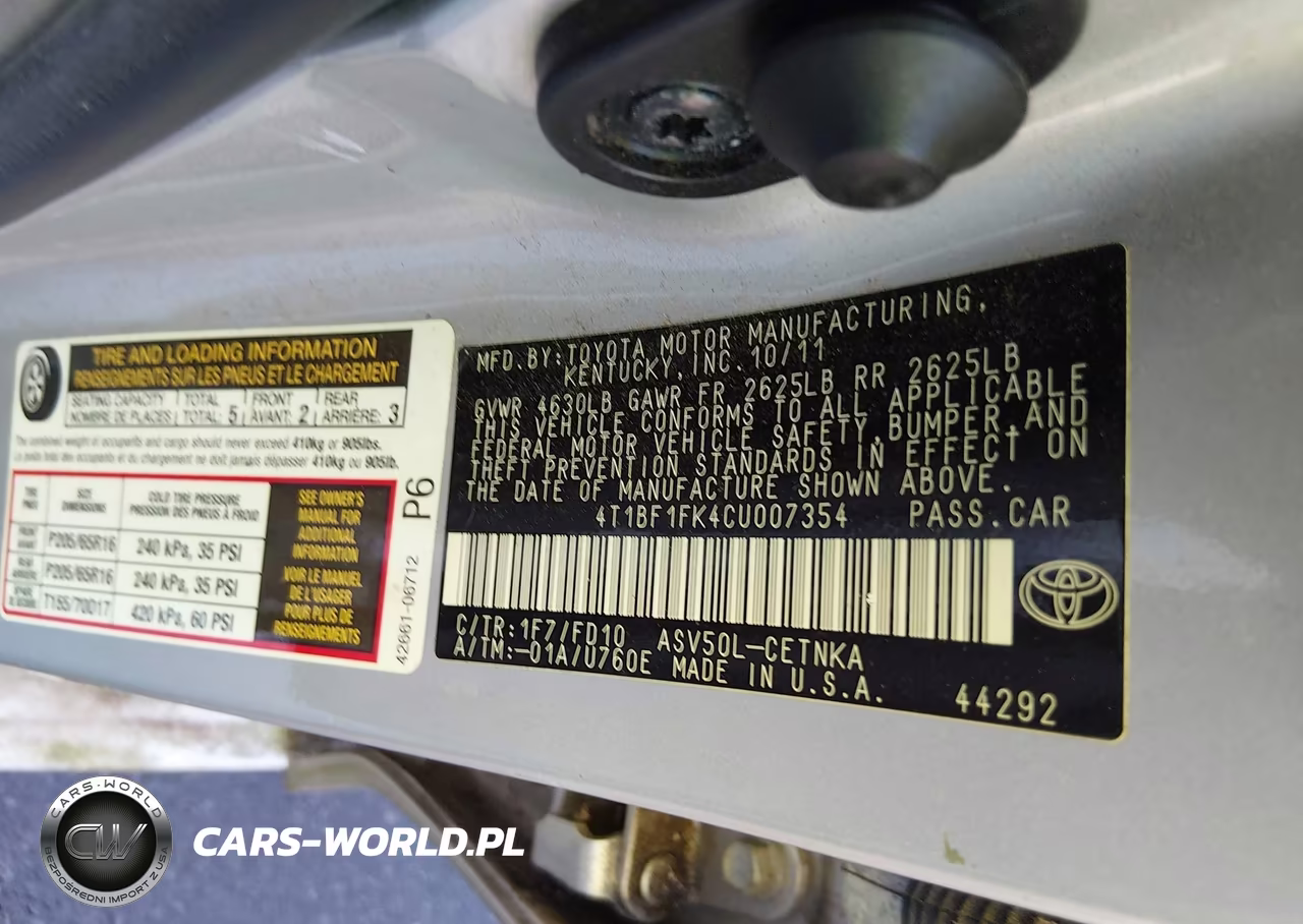 2012 Toyota Camry Le VIN:4T1BF1FK4CU007354 - 9