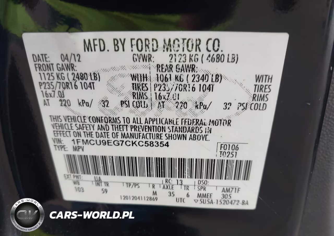2012 Ford Escape Limited VIN:1FMCU9EG7CKC58354 - 9
