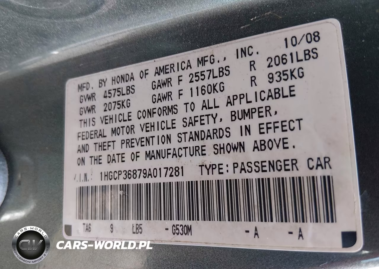 2009 Honda Accord 3.5 Ex-L VIN:1HGCP36879A017281 - 9