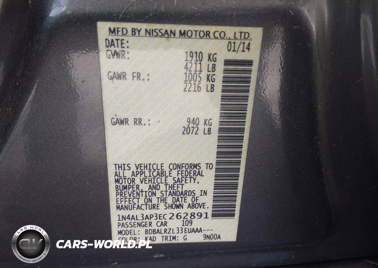 2014 Nissan Altima 2.5-2.5 S-2.5 Sl-2.5 Sv VIN:1N4AL3AP3EC262891 - 9
