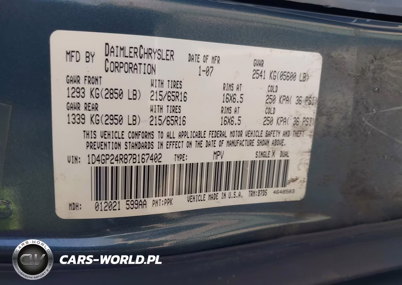 0 Dodge Caravan VIN:1D4GP24R87B167402 - 9