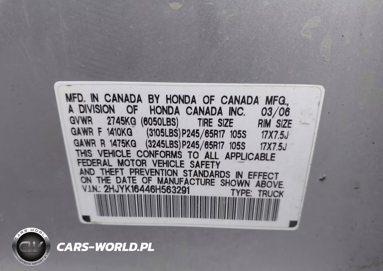 2006 Honda Ridgeline Rts VIN:2HJYK16446H563291 - 9