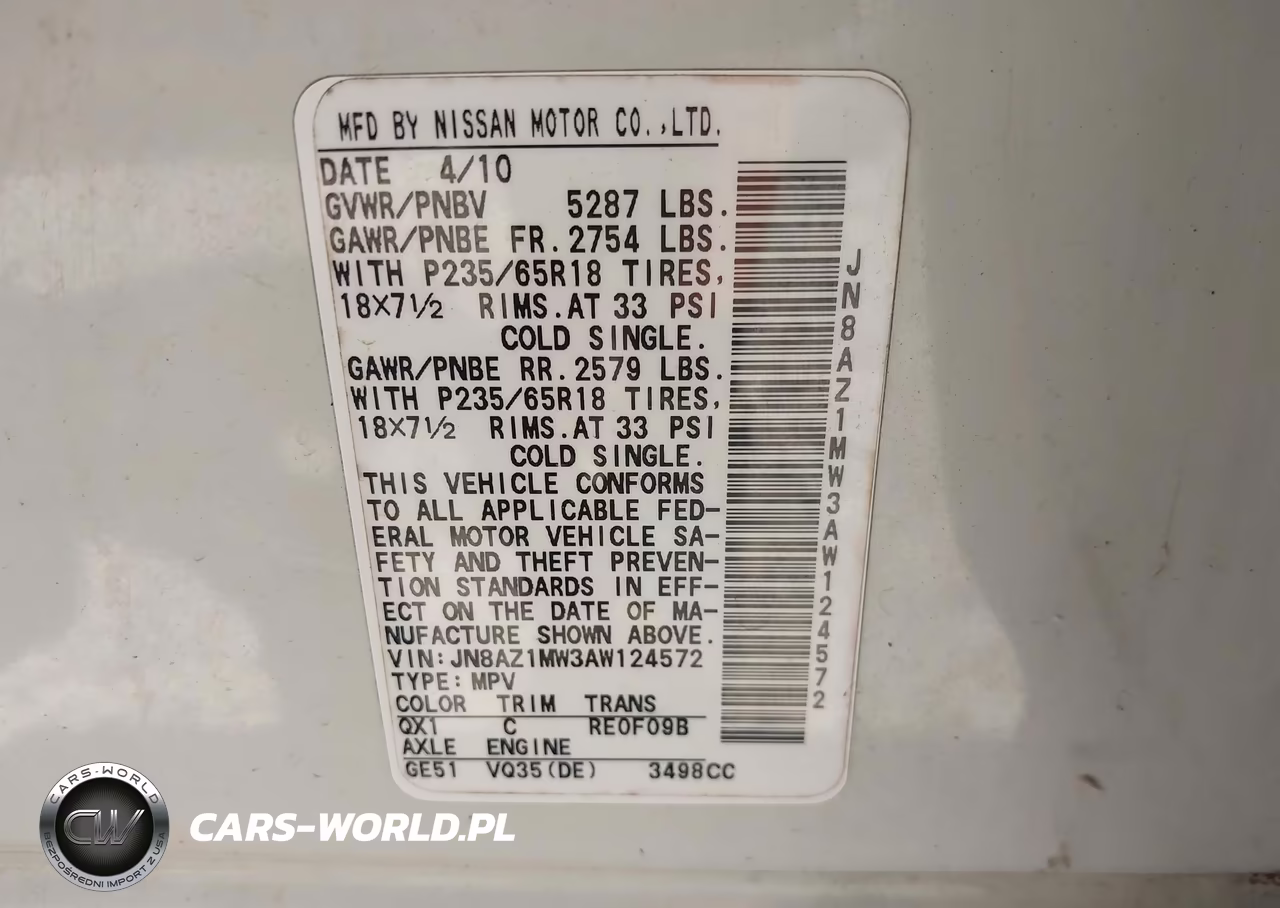 2010 Nissan Murano Sl VIN:JN8AZ1MW3AW124572 - 9