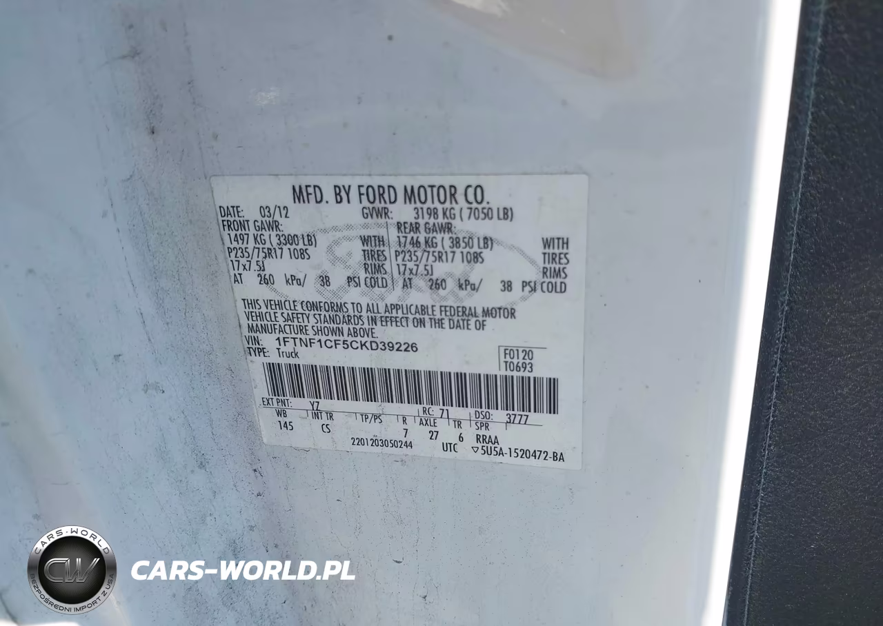 2012 Ford F-150 Xl VIN:1FTNF1CF5CKD39226 - 9
