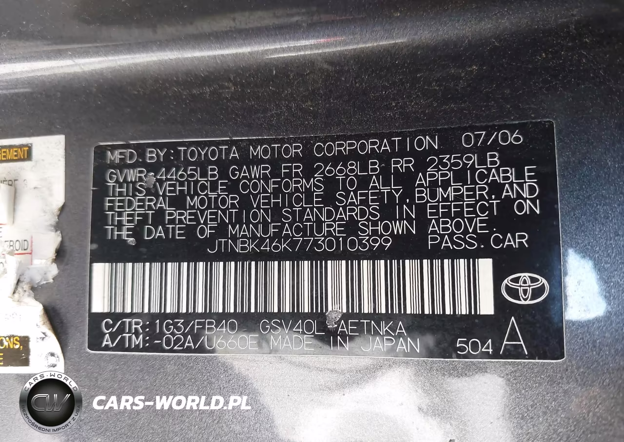 2007 Toyota Camry Le V6 VIN:JTNBK46K773010399 - 12
