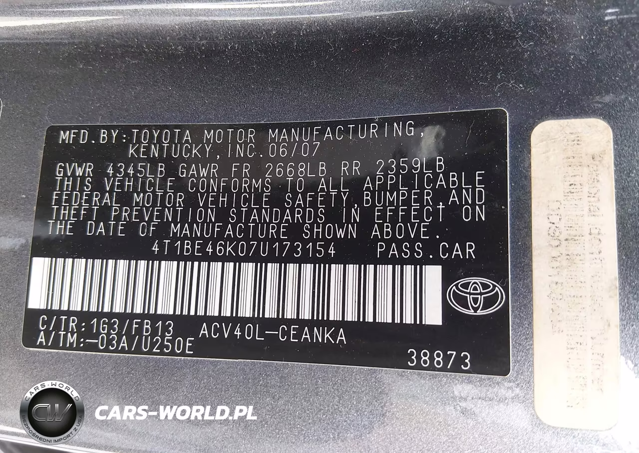 2007 Toyota Camry Le VIN:4T1BE46K07U173154 - 9