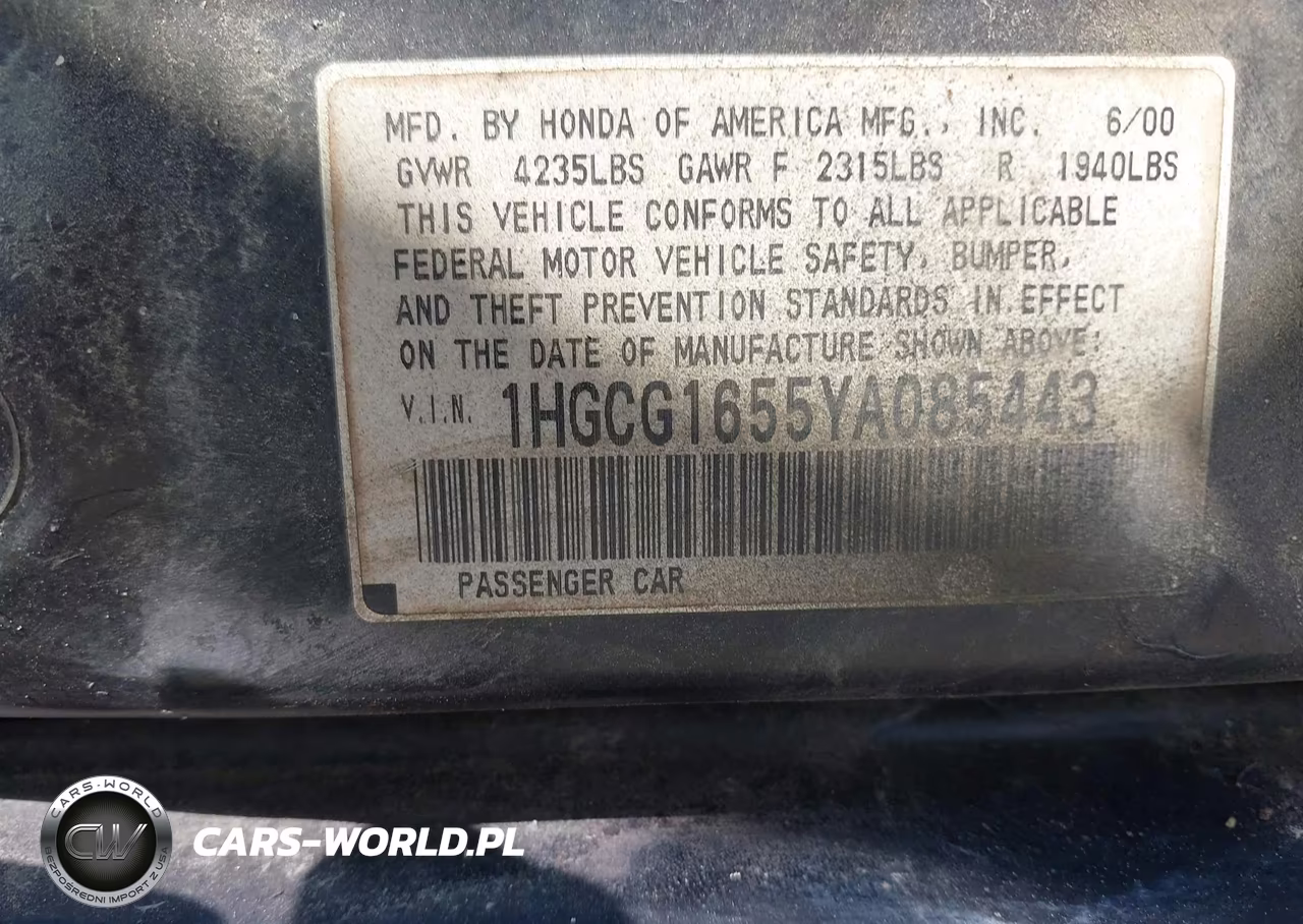 2000 Honda Accord 3.0 Ex VIN:1HGCG1655YA085443 - 9