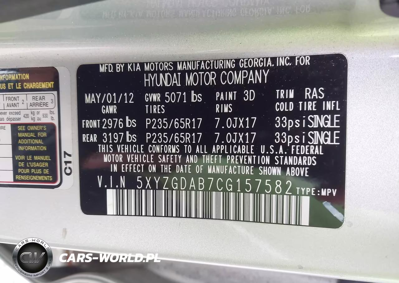 2012 Hyundai Santa Fe Gls VIN:5XYZGDAB7CG157582 - 9