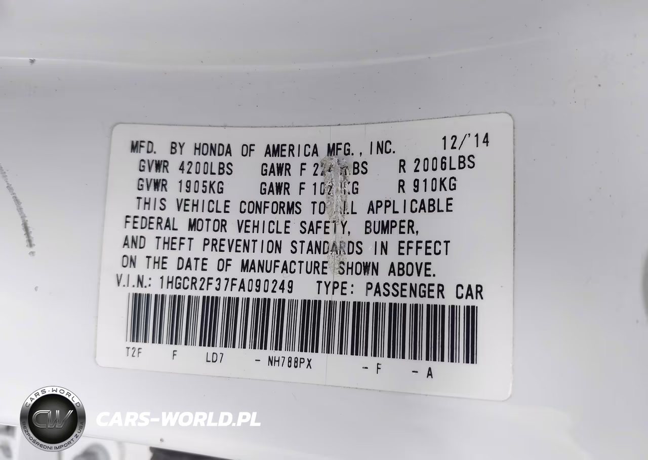 2015 Honda Accord Lx VIN:1HGCR2F37FA090249 - 9