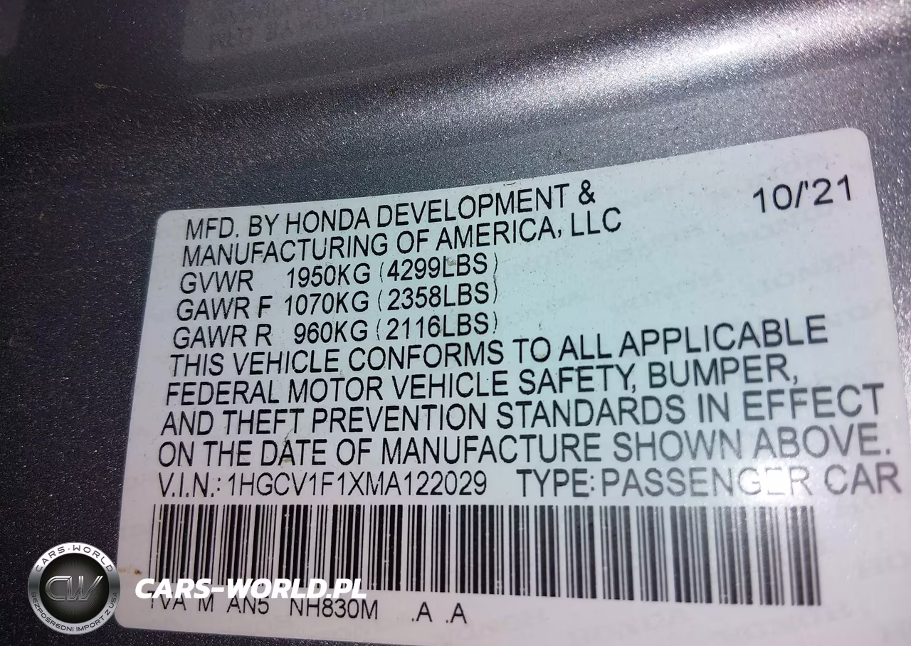 2021 Honda Accord Lx VIN:1HGCV1F1XMA122029 - 9