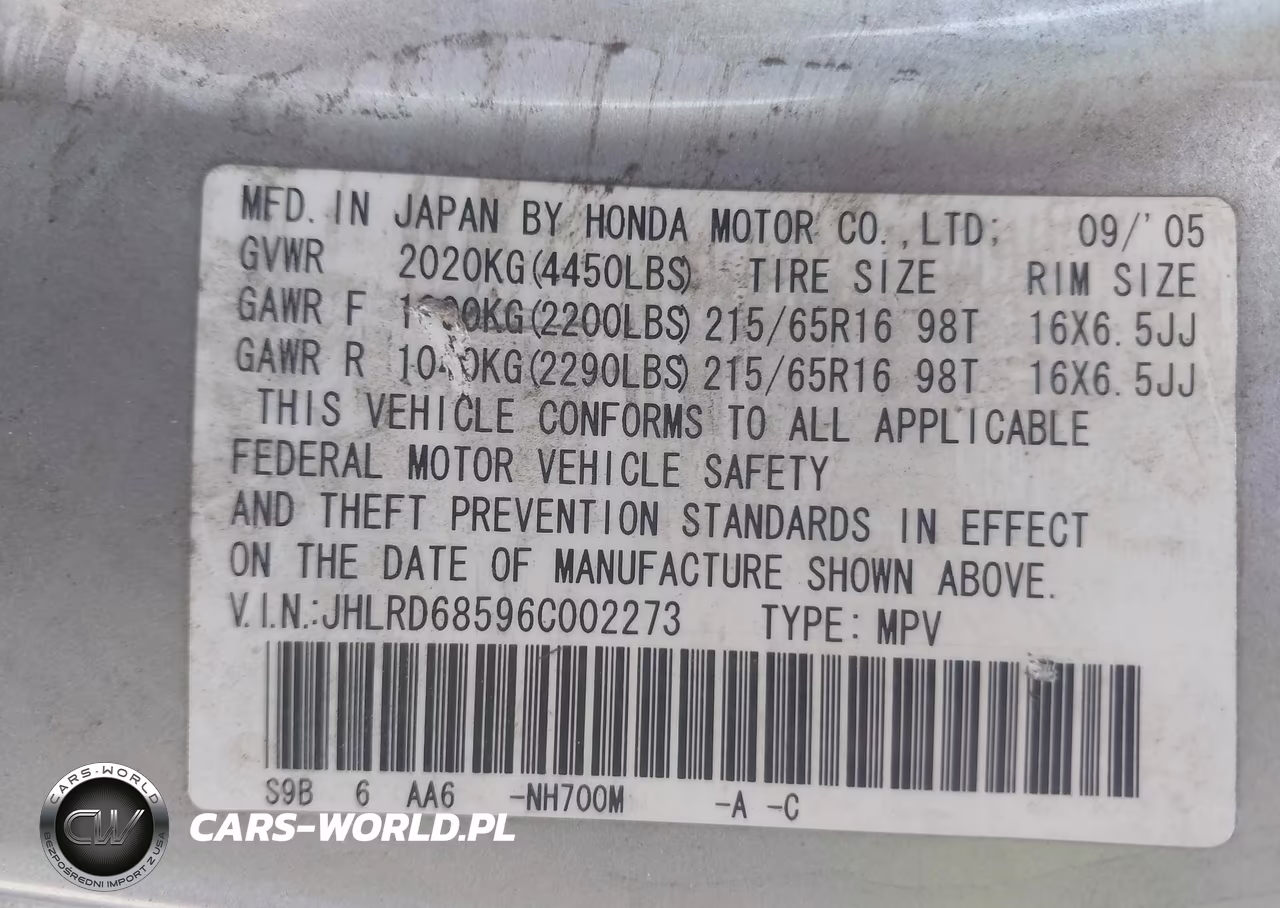2006 Honda Cr-V Lx VIN:JHLRD68596C002273 - 9