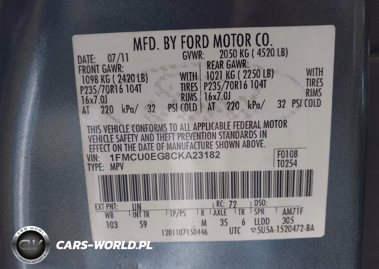 2012 Ford Escape Limited VIN:1FMCU0EG8CKA23182 - 9