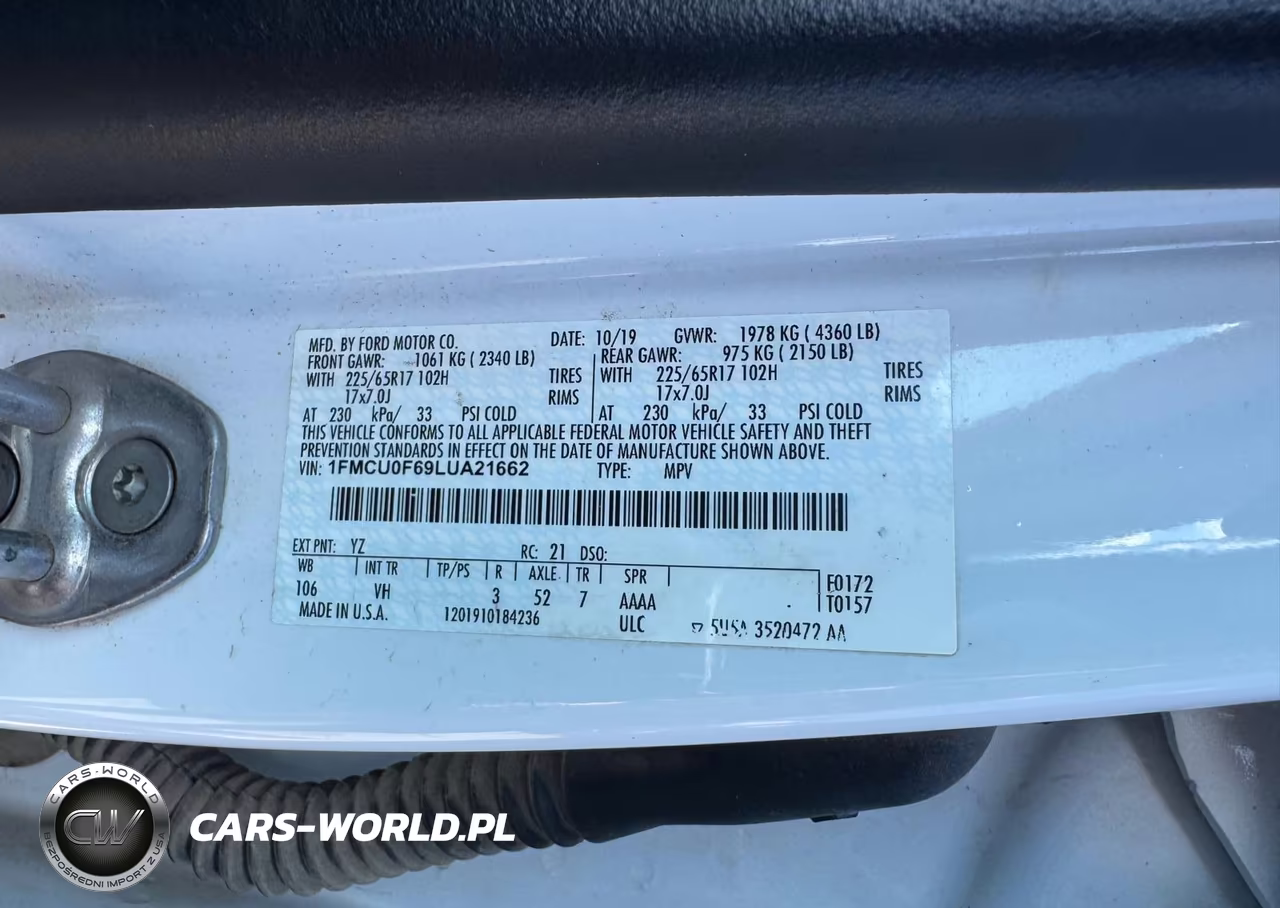 2020 Ford Escape S VIN:1FMCU0F69LUA21662 - 9
