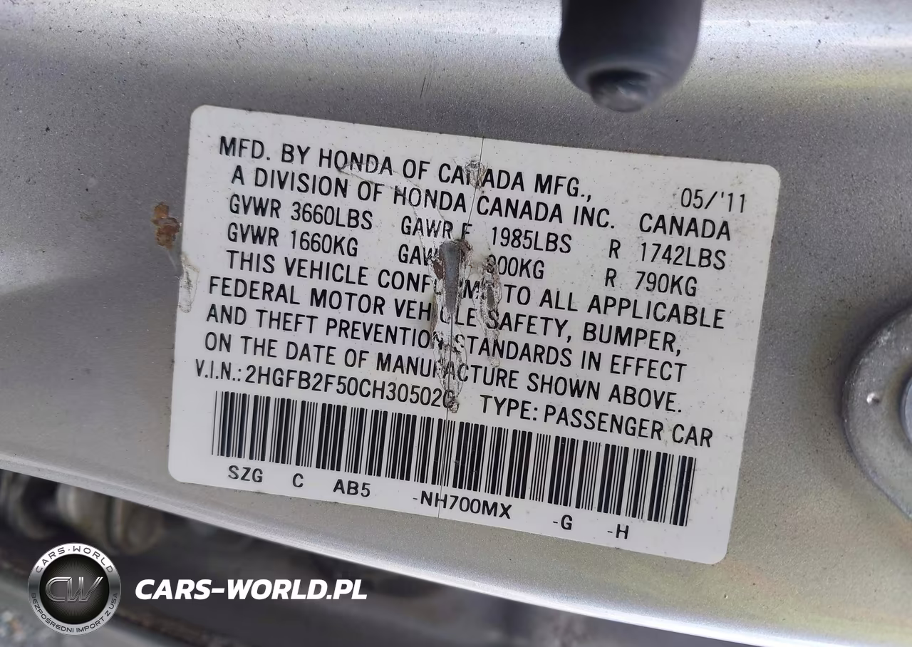 2012 Honda Civic Lx VIN:2HGFB2F50CH305020 - 9