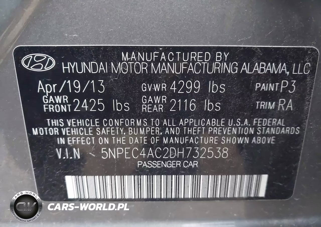 2013 Hyundai Sonata Se VIN:5NPEC4AC2DH732538 - 9
