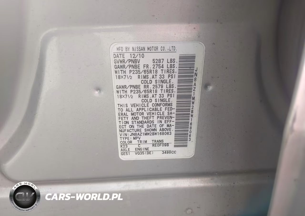 2011 Nissan Murano Sv VIN:JN8AZ1MW2BW168063 - 9